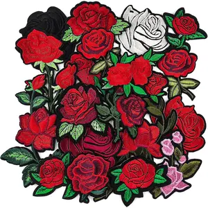20Pcs Rose Iron On Embroidery Flower Patches Applique for Clothes Hats Jeans Jackets Valentine's Day
