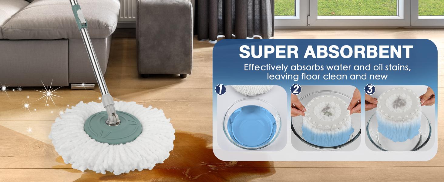 Spin Mop Replacement Head For Hurricane 360° Spin Mop Systems, Microfiber Spin Mop Head, Round Shape Standard Universal Size Magic Mop Refill, 3 Pack