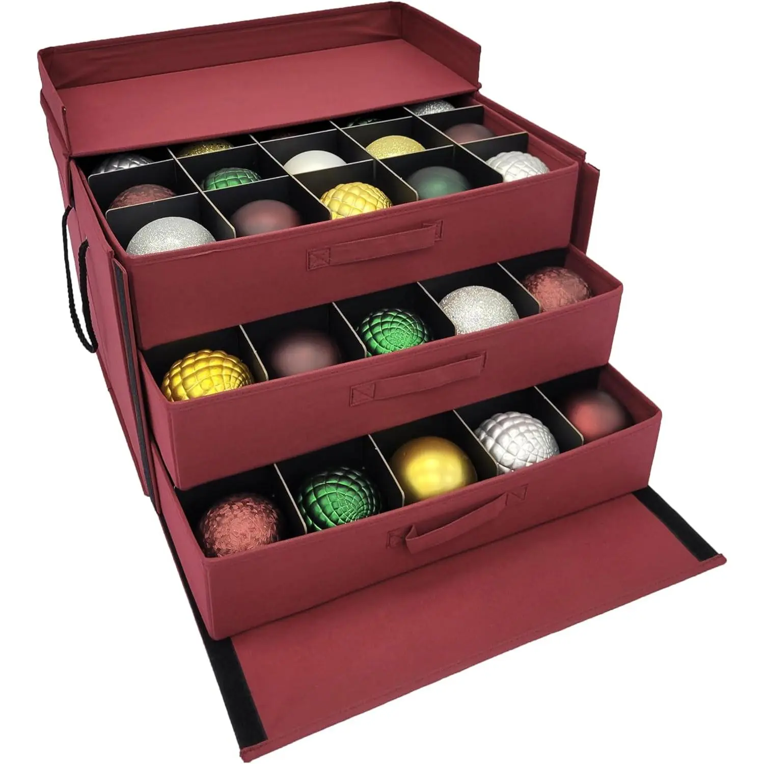 Christmas Ornament Storage Box with 3 Trays, Adjustable Acid-Free Dividers, Holds 60-4 Inch Ornaments