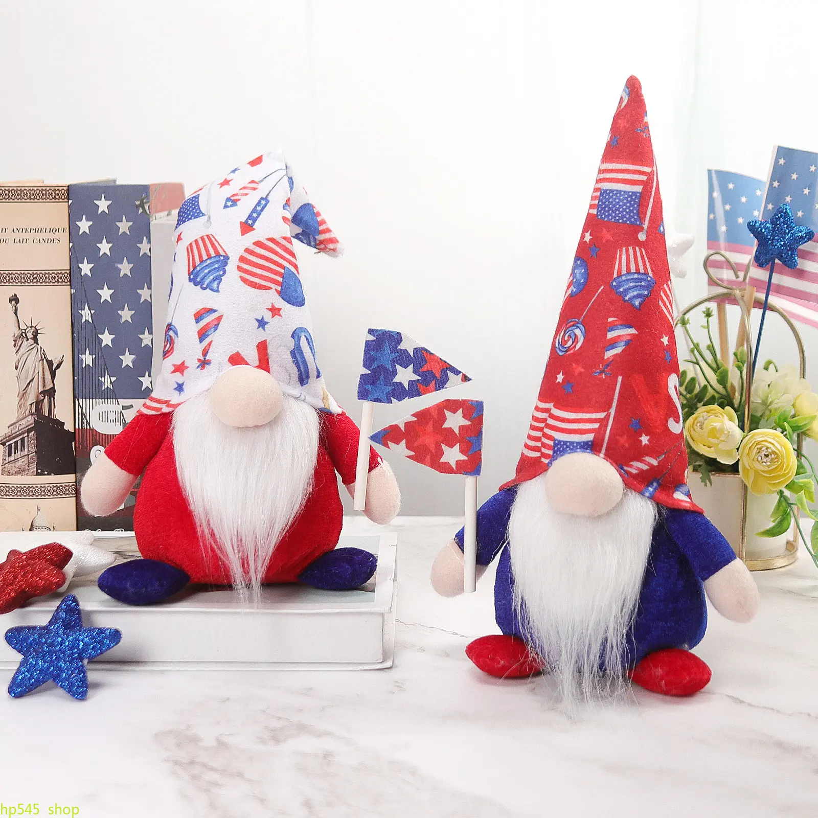 4th of July Patriotic Faceless Gnome Plushies, Red White Blue Star Stripes Dwarf Figure Ornaments, Handmade Soft Tomte Elf Decor for Home Tabletop, Living Room homedecor