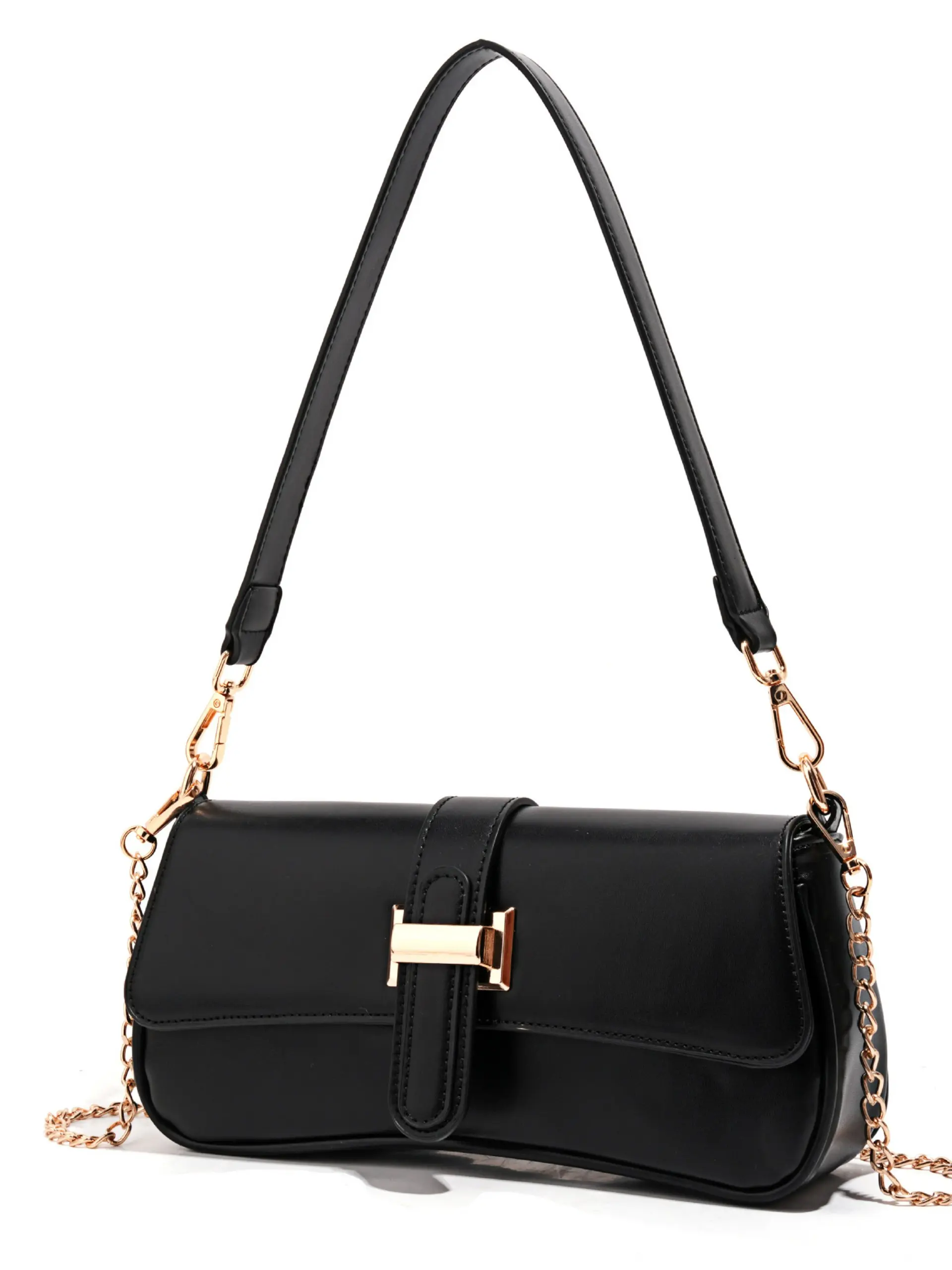Vintage Fajita Bag for Women, 2026 New Dual Strap Soft Leather Underarm Bag, Versatile Metal Chain Crossbody Commuter Flip Small Bag