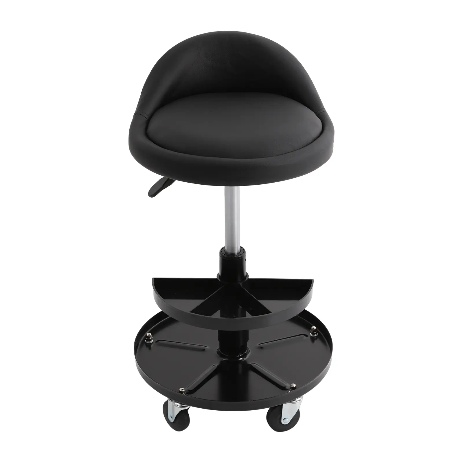 Hydraulic Rolling Work Stool With Backrest PU Seat And Tool Trays For Auto Repair Garage And Workshop