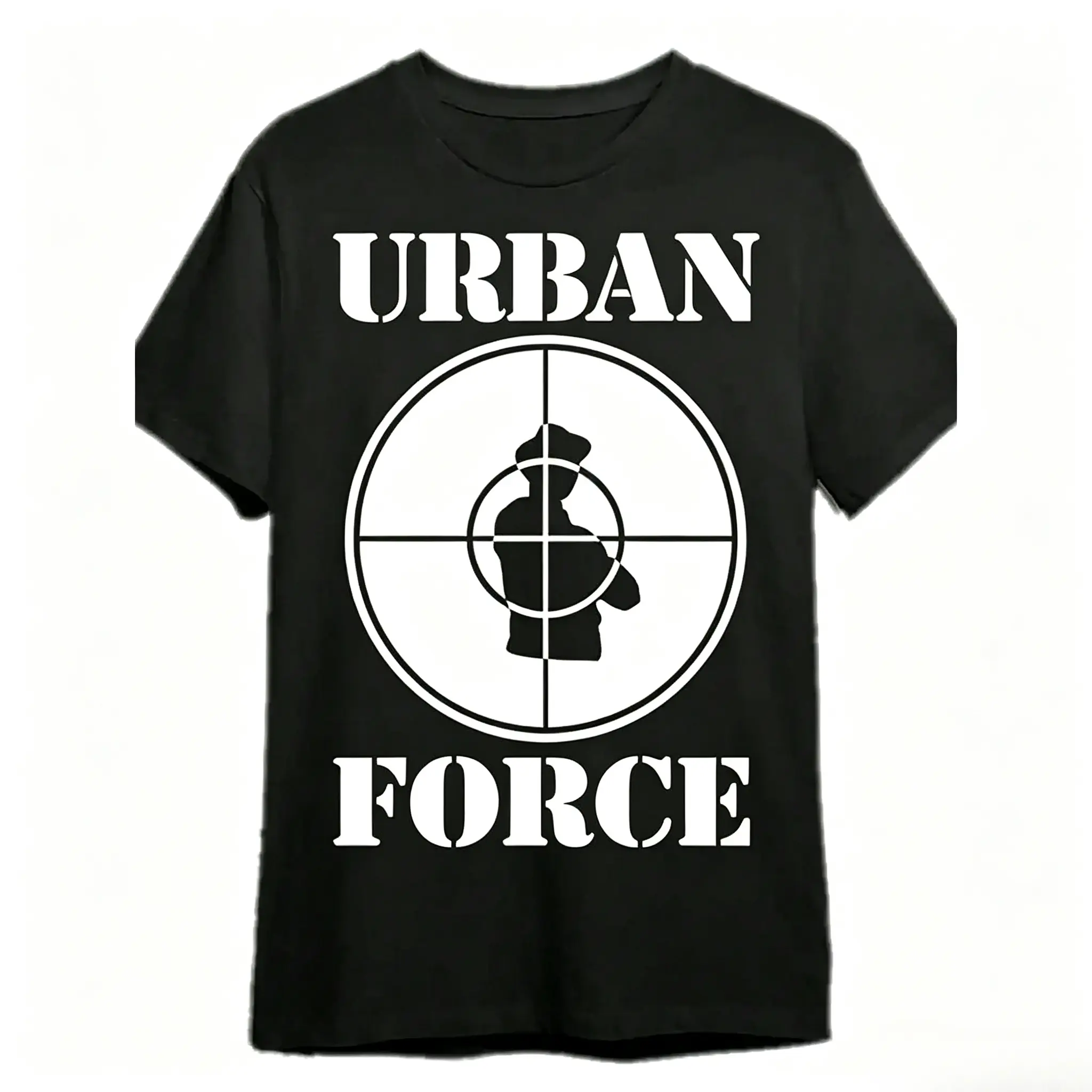 Men's Vintage Hip Hop Graphic T-Shirt, Target Sight Silhouette Print Crewneck Short Sleeve, Casual Streetwear Tee Black White Cargo Classic