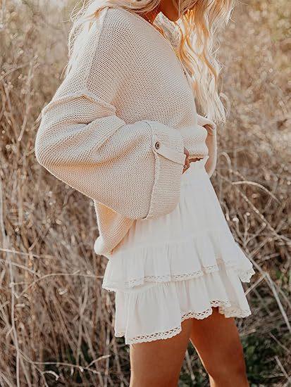 onlypuff Flowy Shorts for Women Ruffle Skirts Mini Skirts High Waisted Teen Gilrs Tennis Skirt Summer Shorts  Flowy Shorts for Women Casual Boho Ruffle Tiered Skorts High Waist Mini Skirts Golf Tennis Butterfly Crochet Shorts - All Hot Pink XL