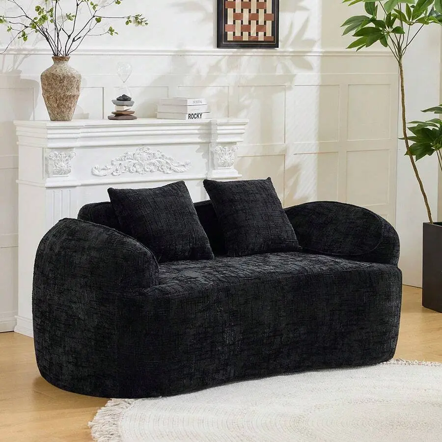 Curve Modular 2-Seater Chenille Sofa, Compressed Boneless Couch, Deep Seat Cloud Couch With Soft Sponge & Filling, Modern Loveseat Small Apartment, Modern Living Room Sofa, No Assembly Required