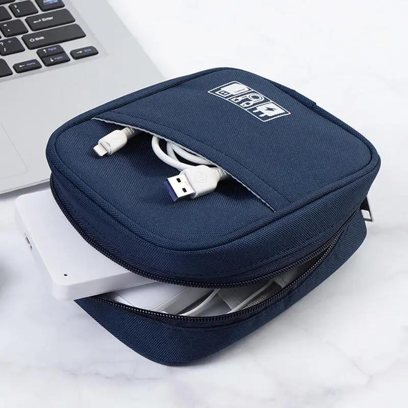 Oxford Travel Cable Bag Shockproof Multi-layer Charger Data Cable USB Bag Organizer Solid Color Electronic Accessory Storage Bag