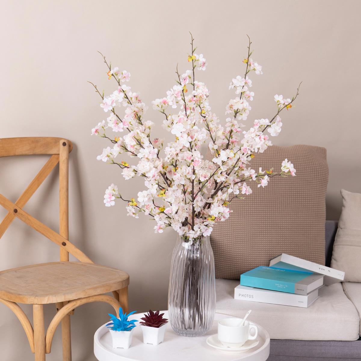 Spring artificial flowers, multi-branched cherry blossom branches, wedding floral arrangements, home decor artificial flowers, hotel decorations, artificial peach blossoms
