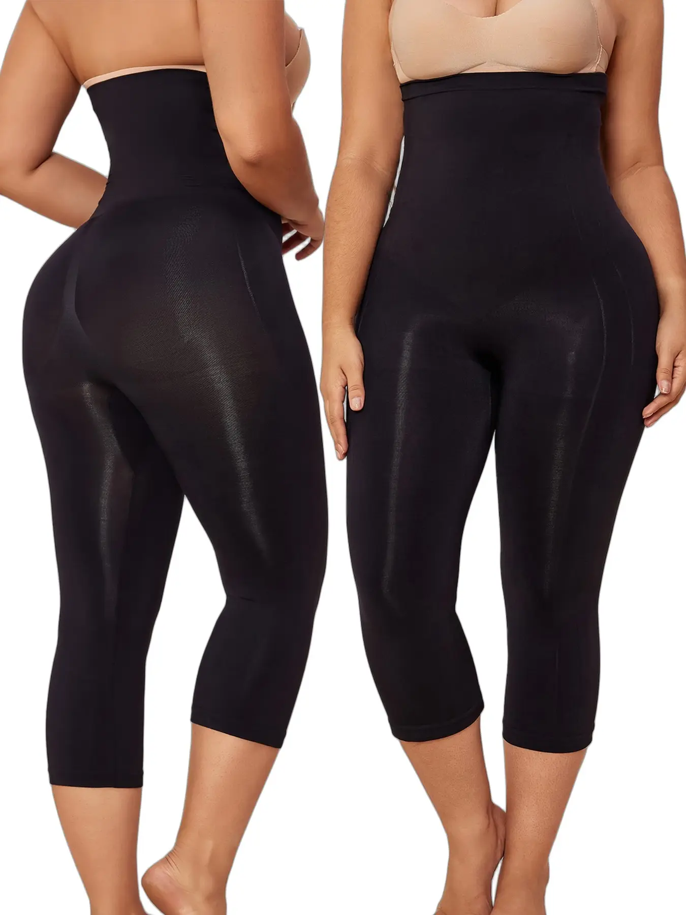 Seamless High-Waist Shapewear Seven-Quarter Pants, Butt-Lift Slimming Underwear, Silicone Strip High-Waist Non-Rolled Edge