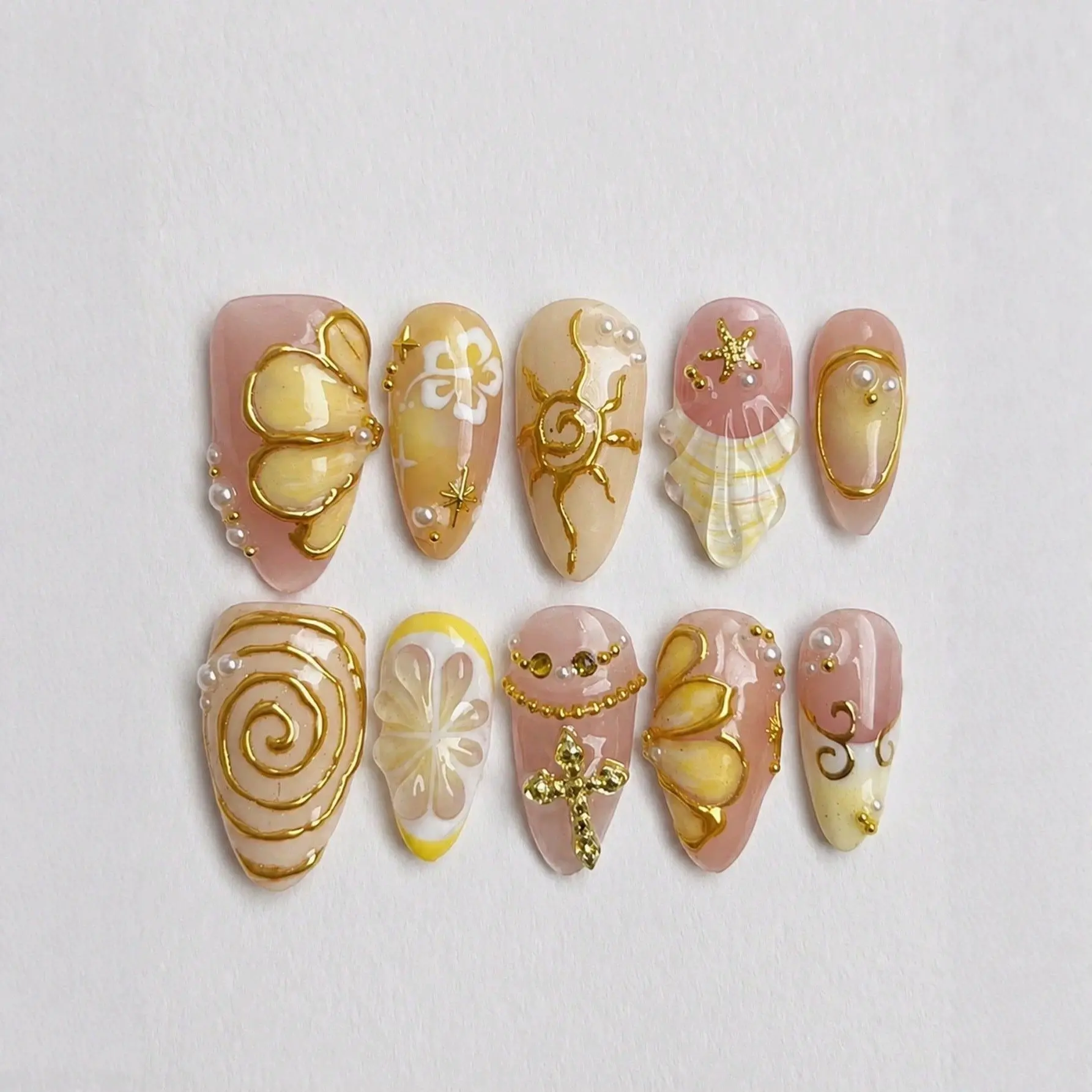 10 Pcs Trendy Press-On Nails, 3D Lines, French Style, Removable Manicure, Fashionable Nail Art, Easy to Apply