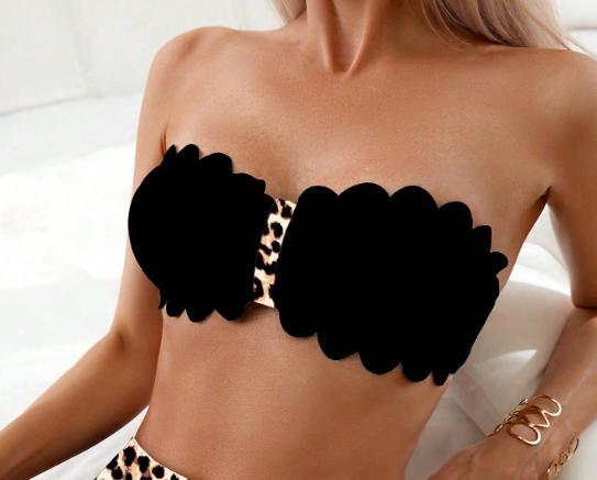 Women's Summer Beach Leopard Print Color Block Sexy Bandeau Bikini Set Leopard Print Bikini Strapless Bikini Two Piece Set
