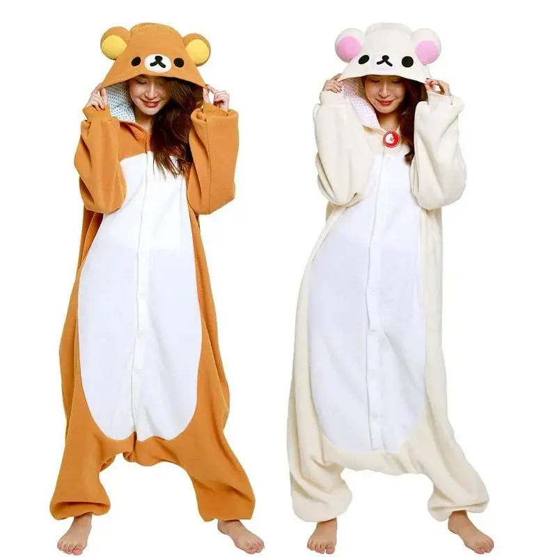 Rilakkuma Kawaii Onesie Pajamas for Adults, Warm Anime Cartoon Cosplay Jumpsuit, Comfortable Fashion Loungewear Clothes