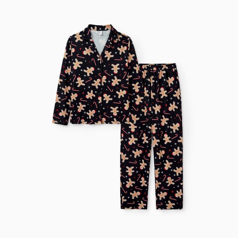 PatPat Christmas Pajamas Soft & Stretchy Family Matching  Long Sleeve Sets Gingerbread Patterned Sleepwear for Women Men Couples Adult Kids,Cute Pajama,Cozy Pajamas ,Flame Resistant,autumntok,wintertok,BFCM Early Bird