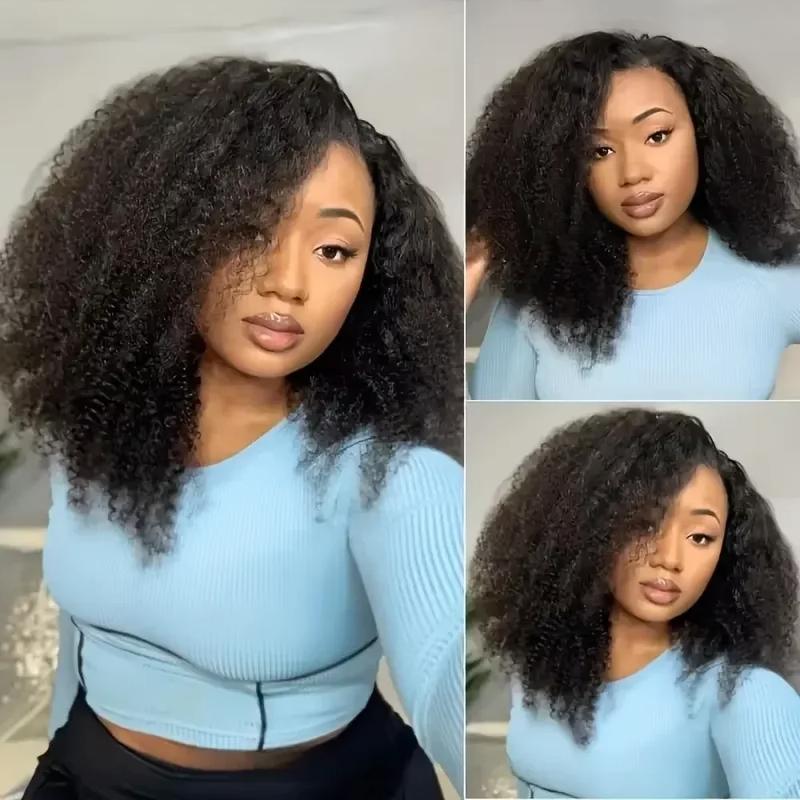 [Ready to Wear Half Wig] With Drawstring Human Natural Hair Deep Wave Invisible Hairline No Lace Glueless Install 3 IN 1 Seamless Flip Over Half Up and Down Wig Beginner Friendly Wigs Curly Hair for Women