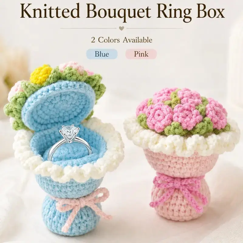 Handmade Crochet Flower Ring Box, Knitted Bouquet, Creative Gift For Proposal, Confession, Valentine'S Day, Or Anniversary