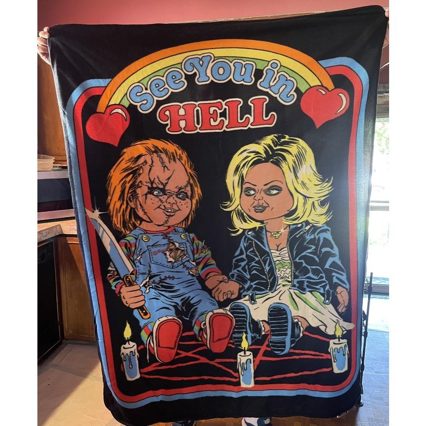 Bride Of Chucky Horror Movie Blanket Throw Loot Fright New See You In Hell 2018