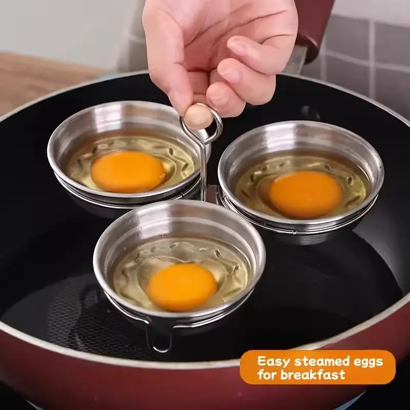 3pcs Stainless Steel Egg Steamer Molds, Egg Poacher, Poached Egg Cooker, Ideal for Boiled & Poached Eggs, Flat-Bottom Design, Various Patterns, Healthy Breakfast Option