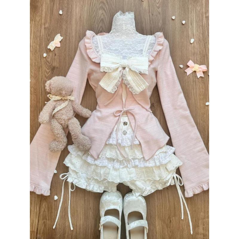 Japanese Kawaii 3 Piece Sets Lolita  Cardigan Coats + Mini Skirts + Corset Vest American Vintage Suits Autumn Even Party Chic