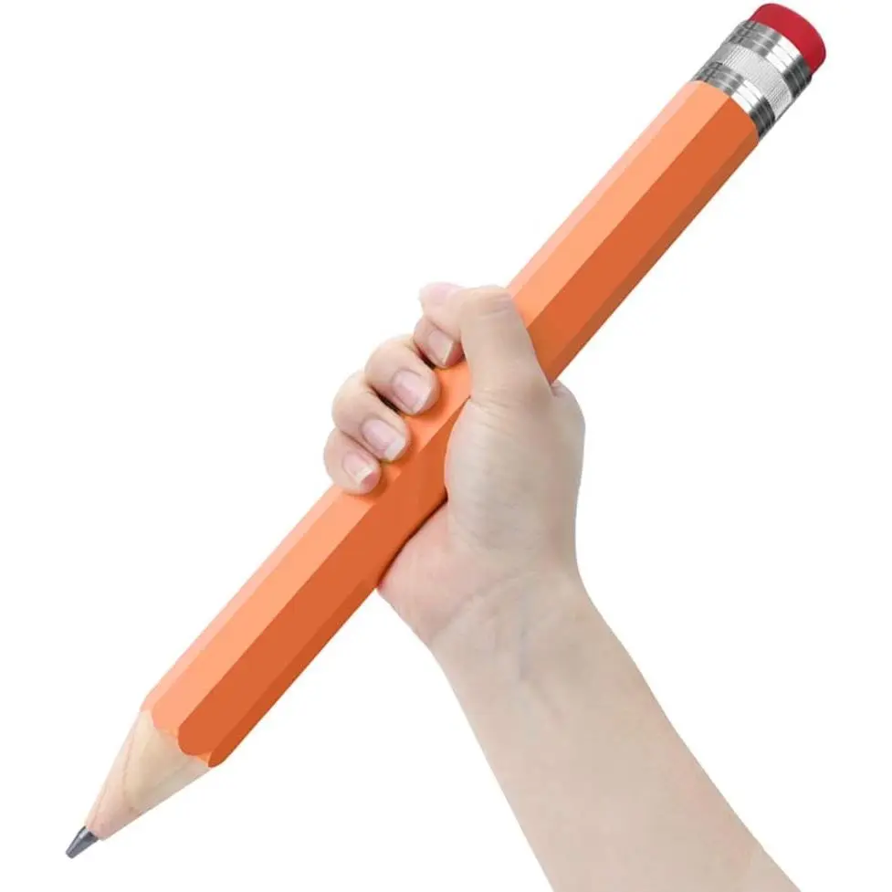Wooden  Pencils for Prop/Gifts/Decor - 14 Inch Funny Big Novelty Pencil with Cap(Orange Red) for Schools and Homes