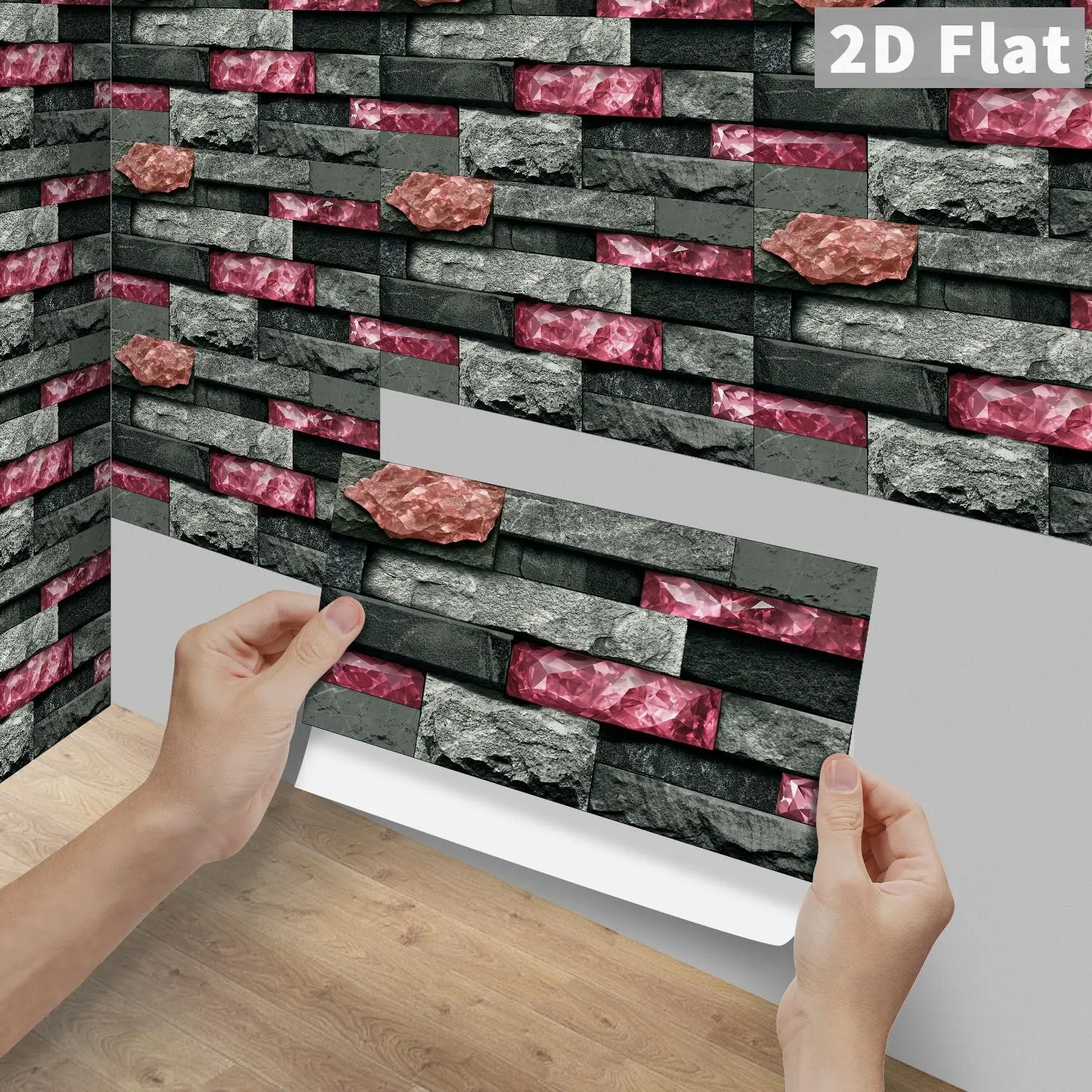 6/12/24/48PCS FG Crystal PVC Peel & Stick Tiles, Vintage Grey Black Rose Red Crystal Culture Stone Long Strip Backsplash, Waterproof Oil-Proof Self-Adhesive Rectangle Decals For Kitchen, Bathroom, Old Tiles & Wood Panels Home Decor