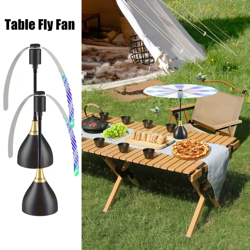 2pcs Fly Fans for Tables, Effective Fly Repellent Fan with Soft Blades Keeps Flies Away, Retractable Foldable Electric Fly Fan Portable Outdoor Fly Fan for Picnic, BBQ Portable Fly Fans Keep for Your Food Clean
