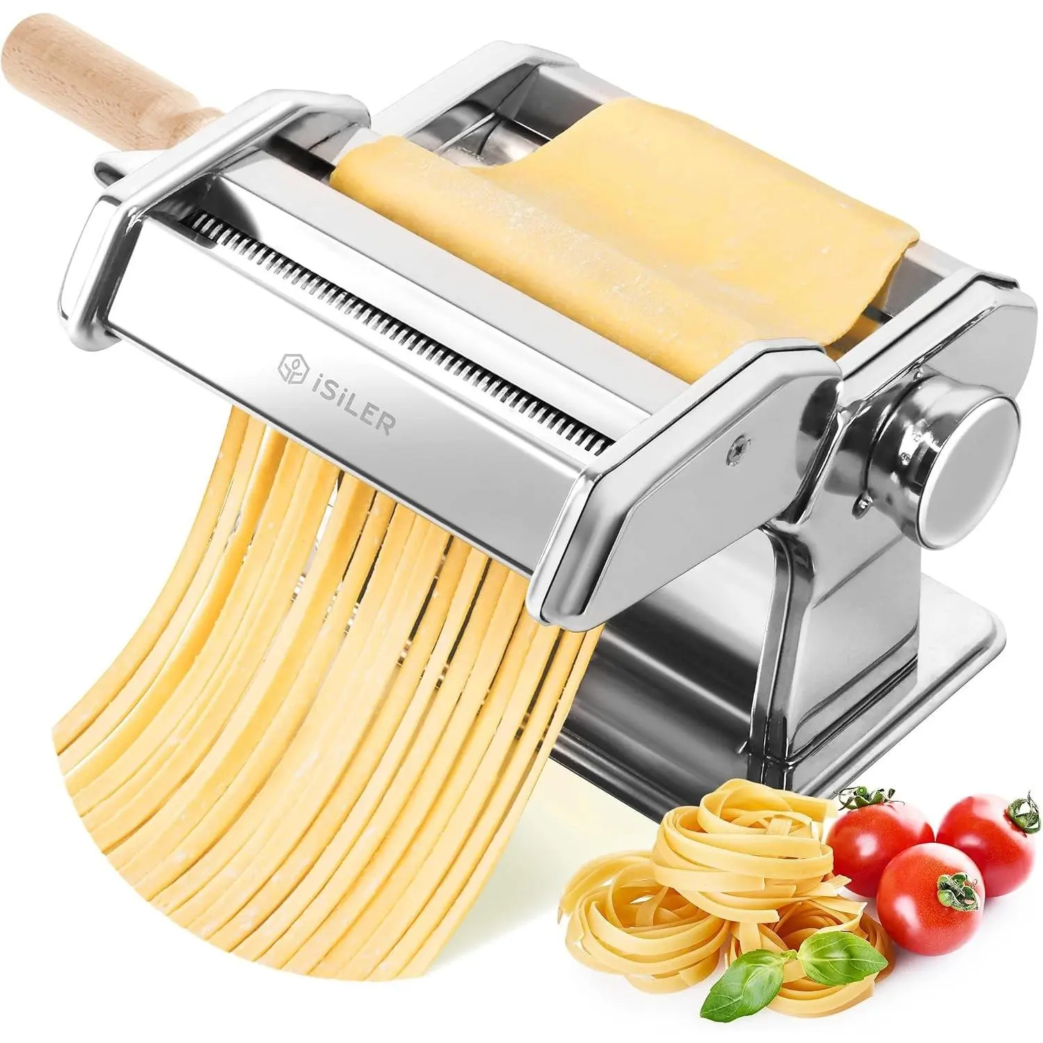 3-in-1 Pasta Maker with 9 Thickness Settings, Dough Rollers & 2 Size Cutters