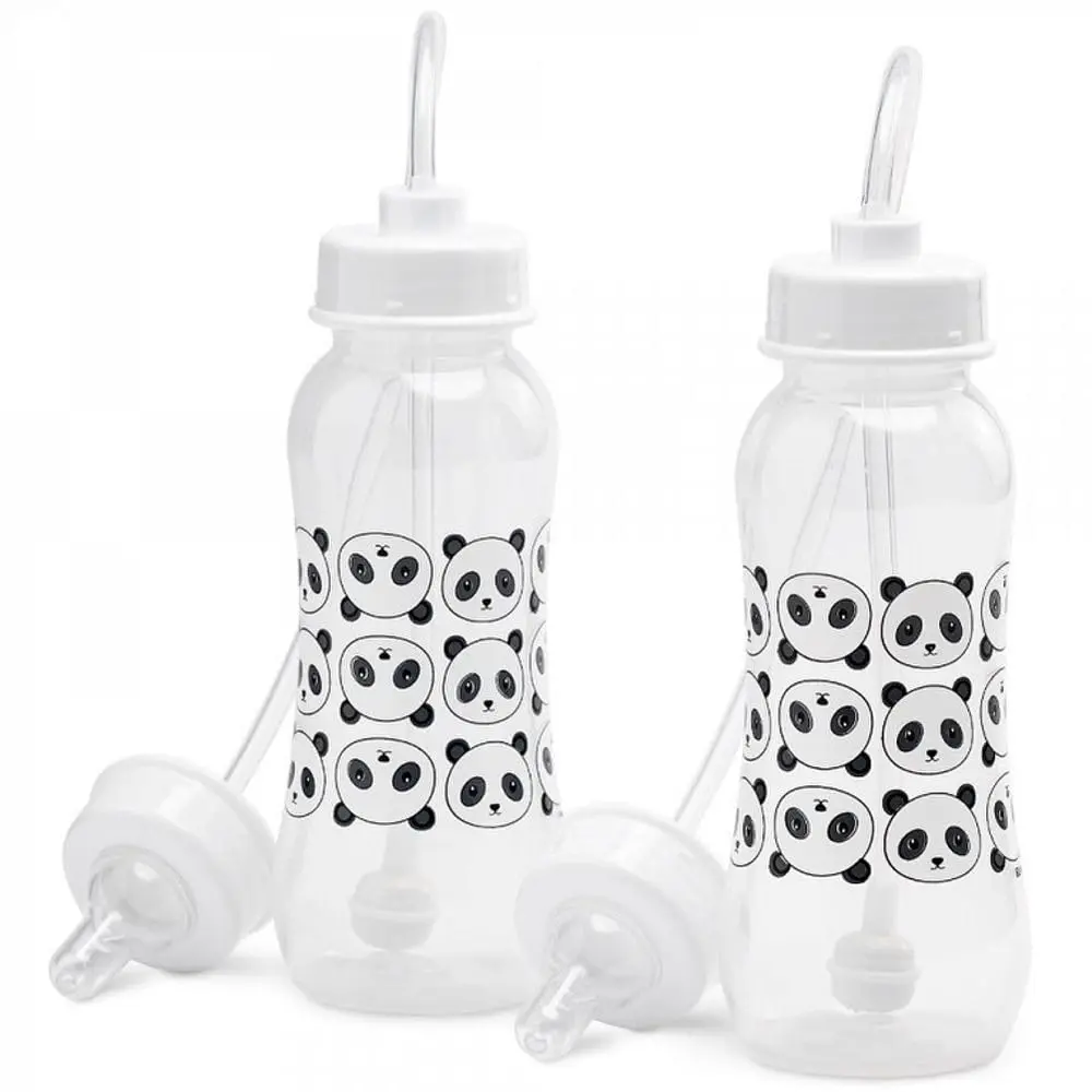 Hands-Free Baby Bottle - Anti-Colic Nursing System 9 oz Baby Bottle with Fast Flow Nipple/Teat 3m+ with Tube Straw Feeding System  Toddler (2 Bottles - Panda) New model