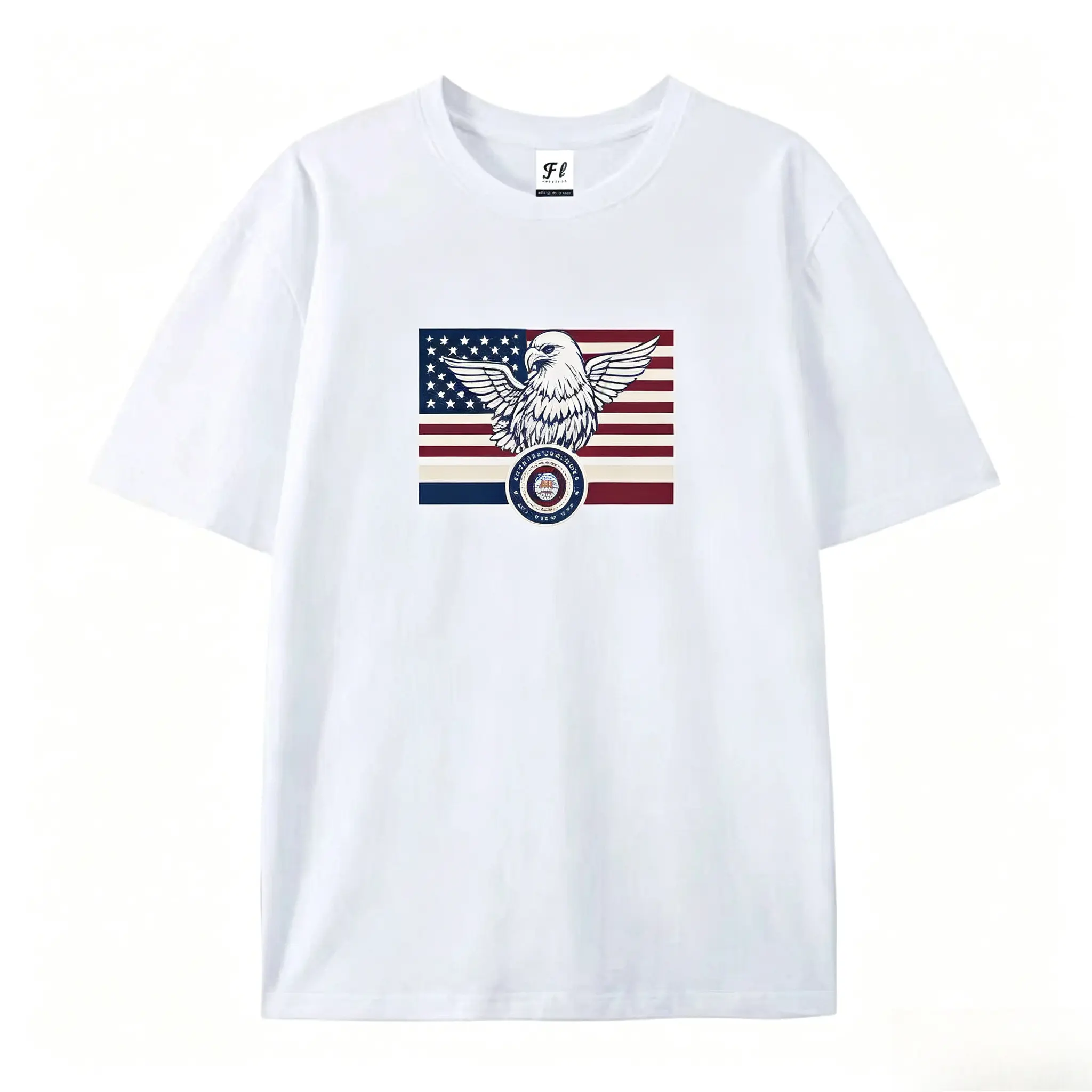 Men's Oversized American Eagle USA Flag Graphic Short-Sleeve Tee, Casual Streetwear Top, Comfort Cotton Outfit, Patriotic Holiday Gift For Lovers, Vintage