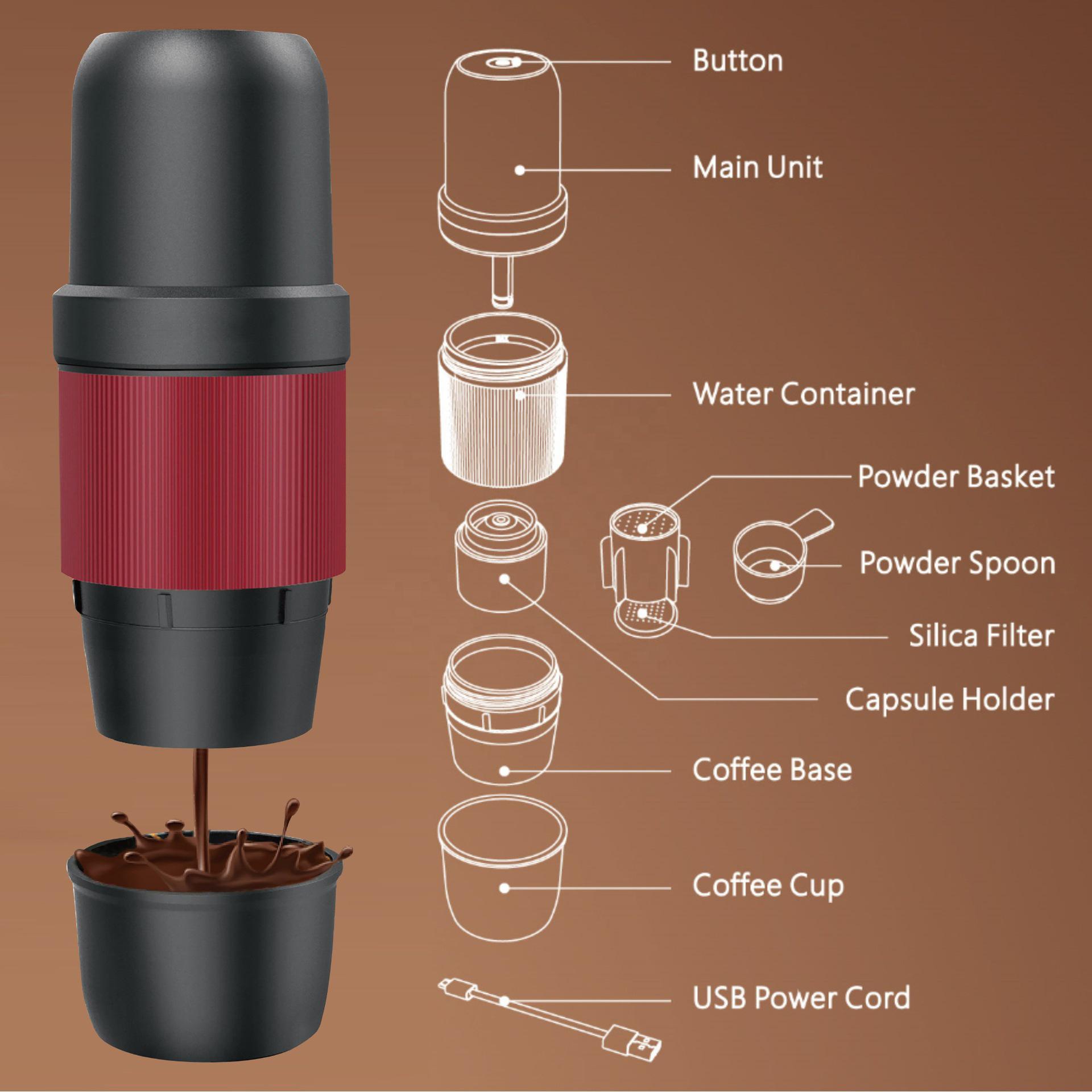 Portable hand-press coffee machine, Italian electric espresso cup, outdoor powder capsule portable coffee maker