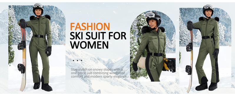 Yousify Womens Ski Suit One Piece Snowsuit Onesie Waterproof Windproof Ski Jacket Snowboard Sports Slim Jumpsuits Outerwear