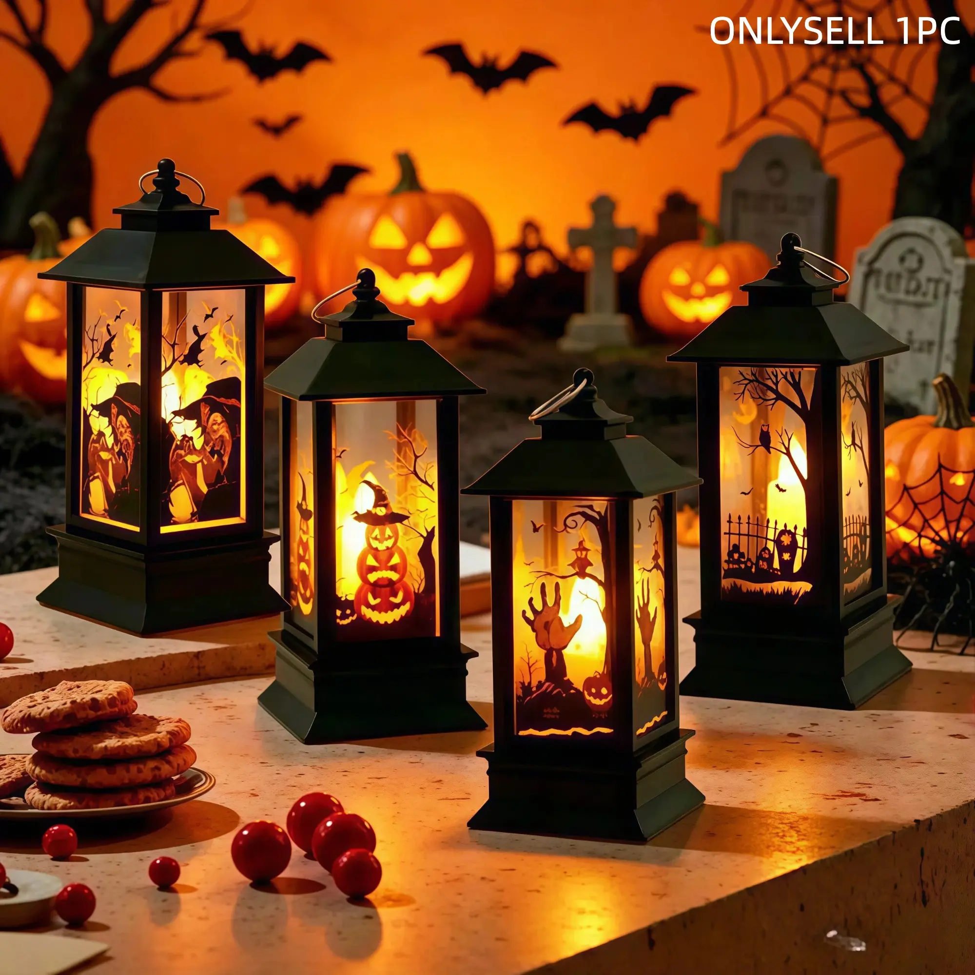 Halloween Mini Night Light Retro Decor, Battery-Powered Portable LED Candle Lantern, Party Home Decoration, Wedding Camping Bar Room Decor, Party Lighting Decoration, Fall Decor, Pumpkin