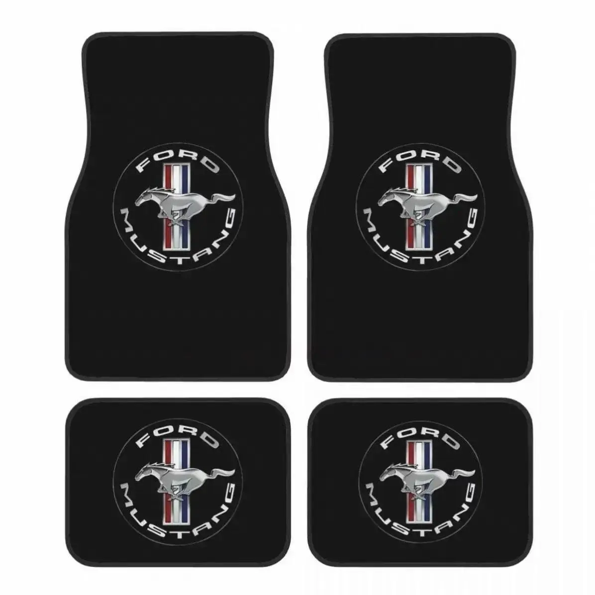 4pcs Horse Logo Flat Print Car Floor Mats, Car Interior Accessory, Car Accessories, Automotive Floor Mats, Crystal Velvet Fabric, Non-Leather, Absorbent, Anti-Slip, Washable, All-Season Protection