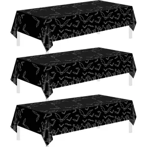 Halloween Tablecloth,3 Pack Halloween Decorations Disposable Plastic Tablecloth 54x108 Rectangular,Black Bat Table Cover for Birthday Decorations Home Indoor Party Supplies