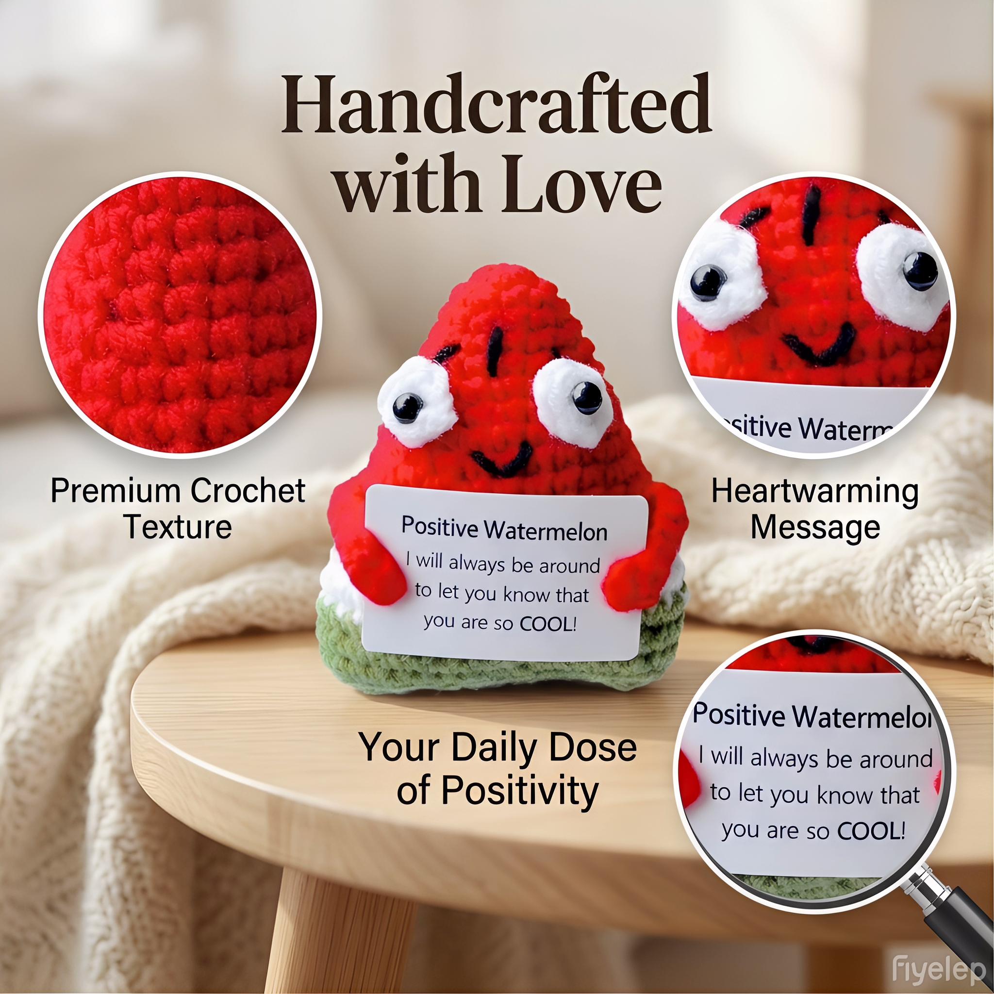 Handmade Crochet Watermelon Plush, Emotional Support Plush for Stress Relief & Anxiety, Cute Knitted Doll as Christmas Presents, Holiday Gifts, Birthday Gifts for Women, Gifts for Men, Gifts for Women, Teacher Appreciation Gifts, Birthday Gifts & Sweet Gi