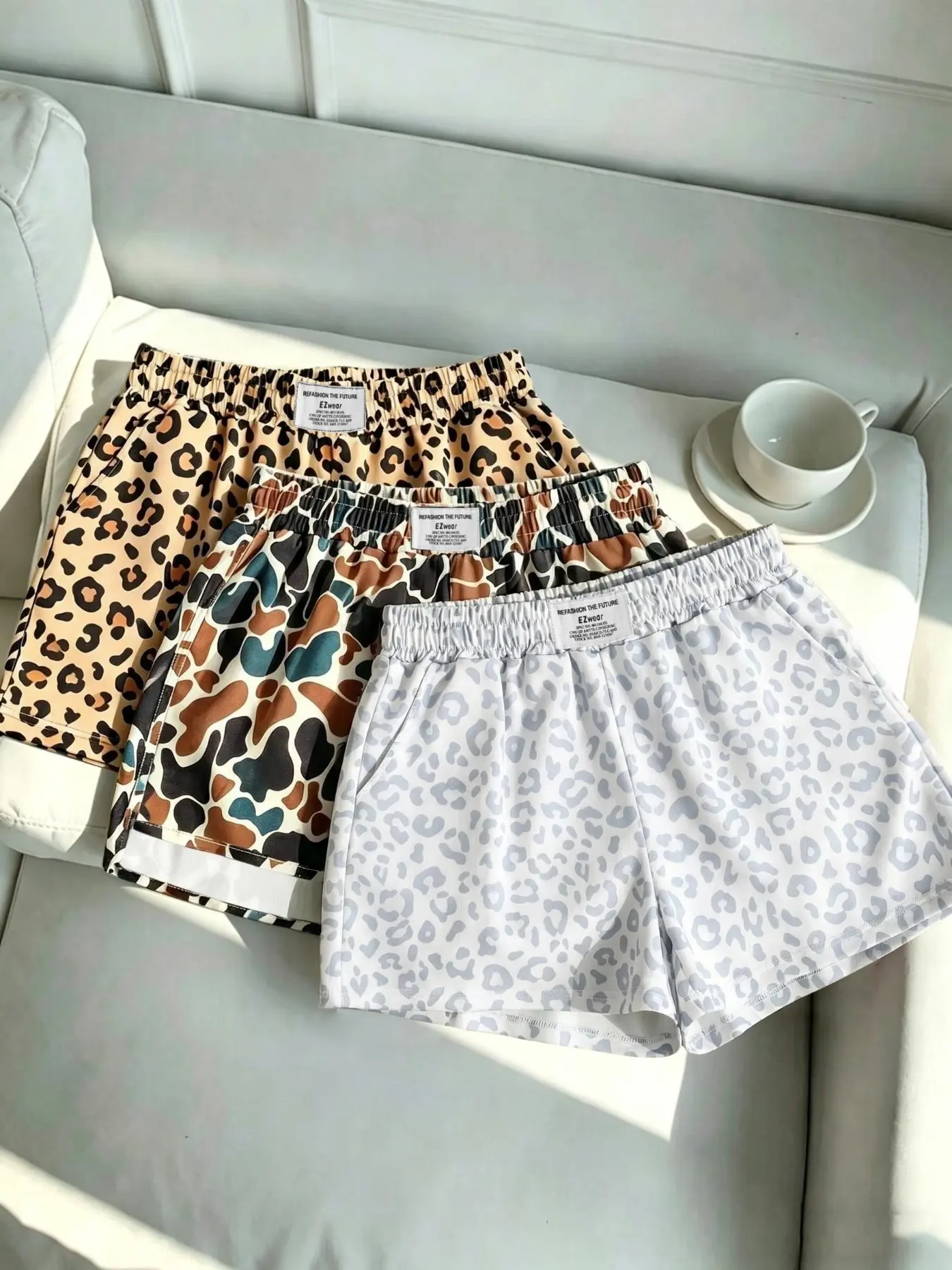 3-Pack Women's Casual Loose Shorts, Athleisure Casual Shorts, Leopard Print Elastic Waist, Sporty Style, Plain Pattern, Comfortable & Trendy Fashion