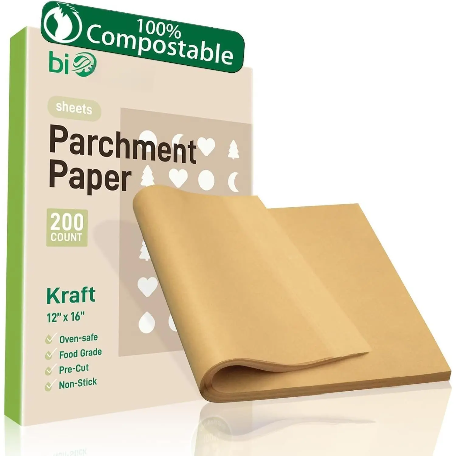 200 count 12x16In Unbleached  Paper Sheets Precut Heavy Duty Flat Kitchen Baking Supplies Paper Non-Stick, Cooking Paper for Air Fryer, Steaming, Oven Make Cup Cake Bread Cookie