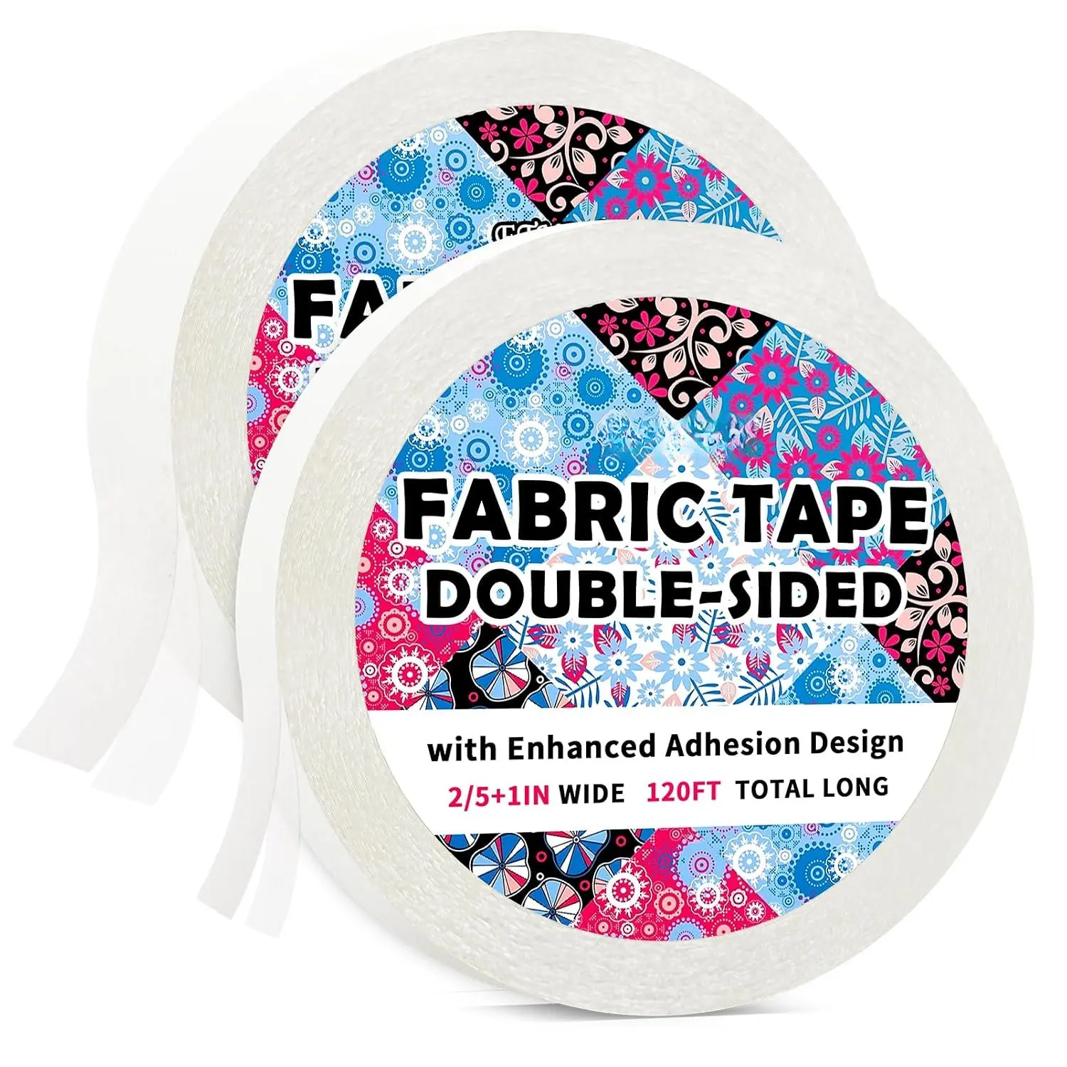 Double-Sided Fabric Tape  Adhesion Hemming Tape, 2/5in+1in | 120ft  No Sew No Iron Cloth Tape for Pants Quick Clothes Repairs Dresses Carpets Hemming Curtains Craft Peels Off Easily