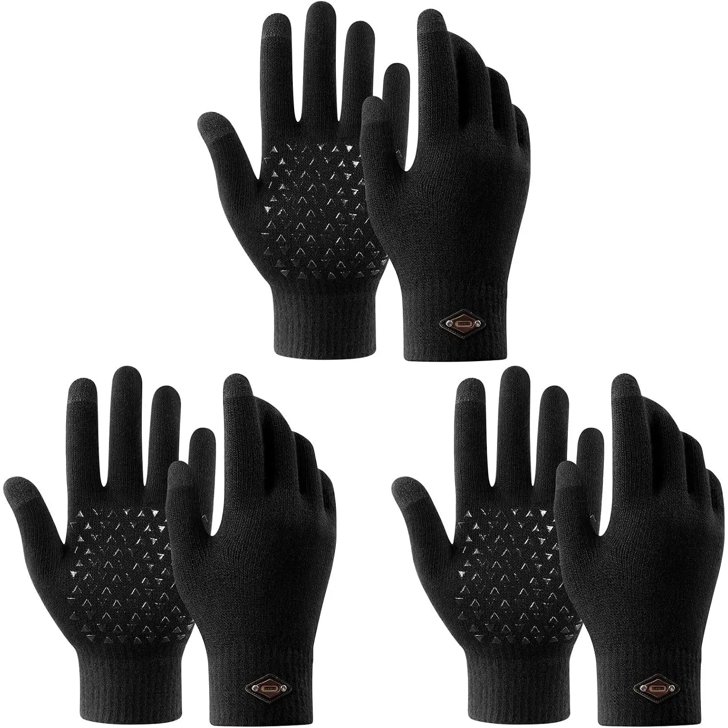 3 Pairs Winter Gloves for Men Women Warm Knit Gloves  Screen Anti-Slip Gloves with Thermal Soft Knit Lining