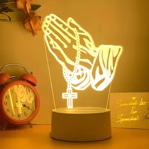 3D Cross LED Night Light, USB Powered Creative Desktop Lamp, Decor Light for Bedroom, Living Room & Office