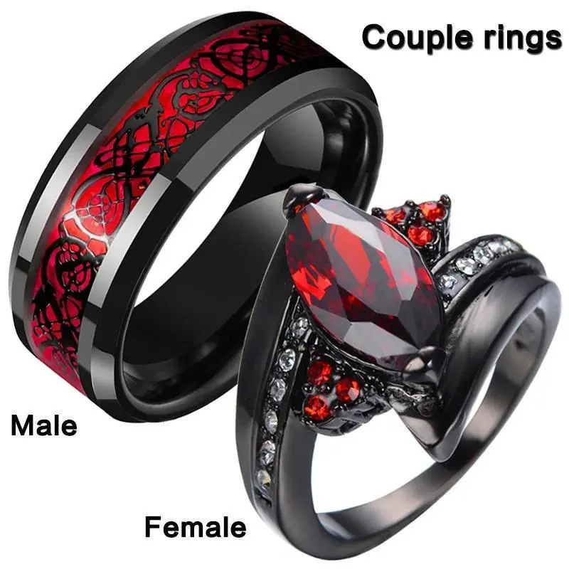 New Horse Eye Ruby Women's Ring Stainless Steel Dragon Pattern Men's Ring Couple Accessories