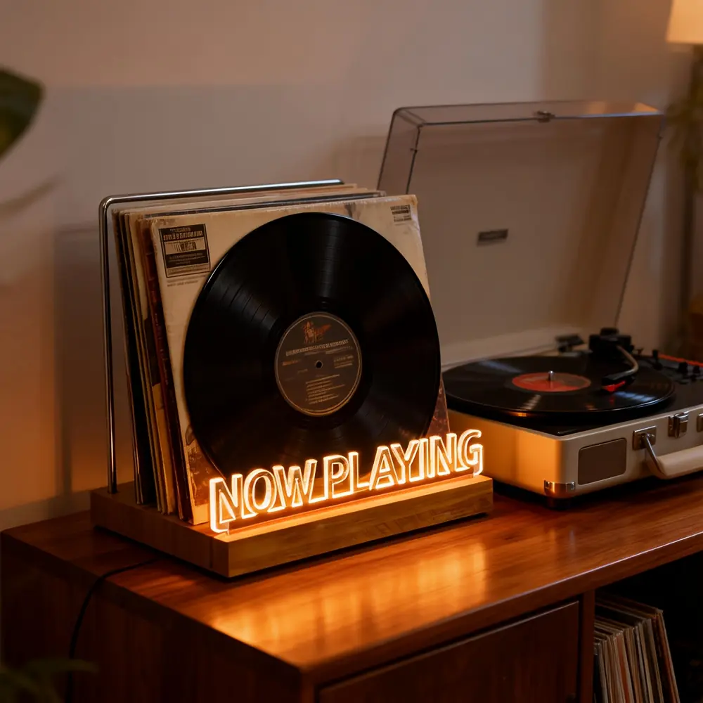 1pc Wooden Record Stand Desktop Display Stand Wooden Vinyl Record Storage Rack