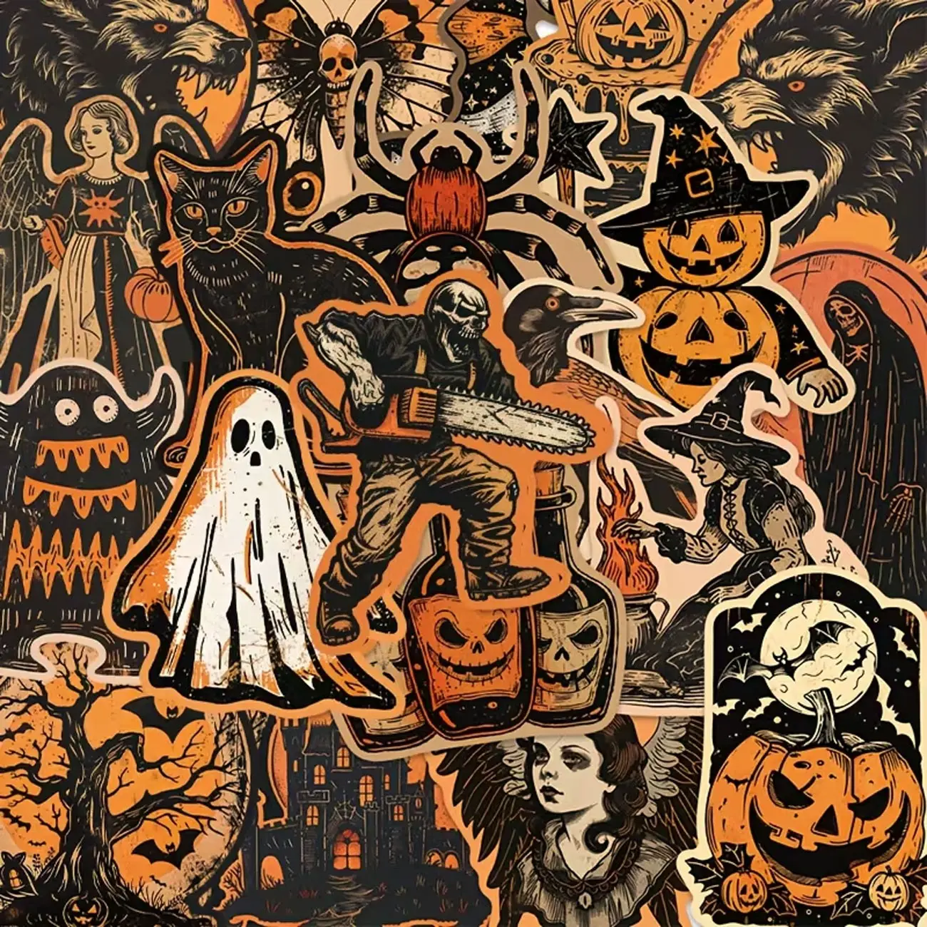 50pcs Halloween Stickers Waterproof Pumpkin Monster Graffiti Reusable Stickers for Water Bottles Luggage Skateboard Party Decorations