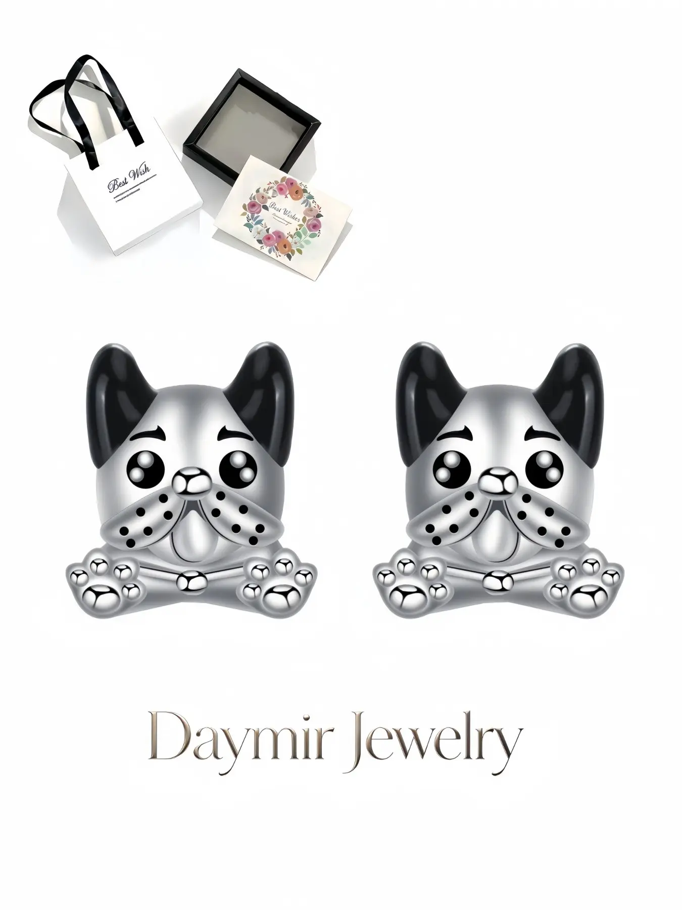 "Spirit Dog Silver Charm" Adorable resin dog animal earrings with sterling silver posts, lucky talisman jewelry for women. Packaged in an elegant drawer jewelry box, perfect gifts for birthdays, Mother's Day, Valentine’s Day, Christmas and anniversaries.