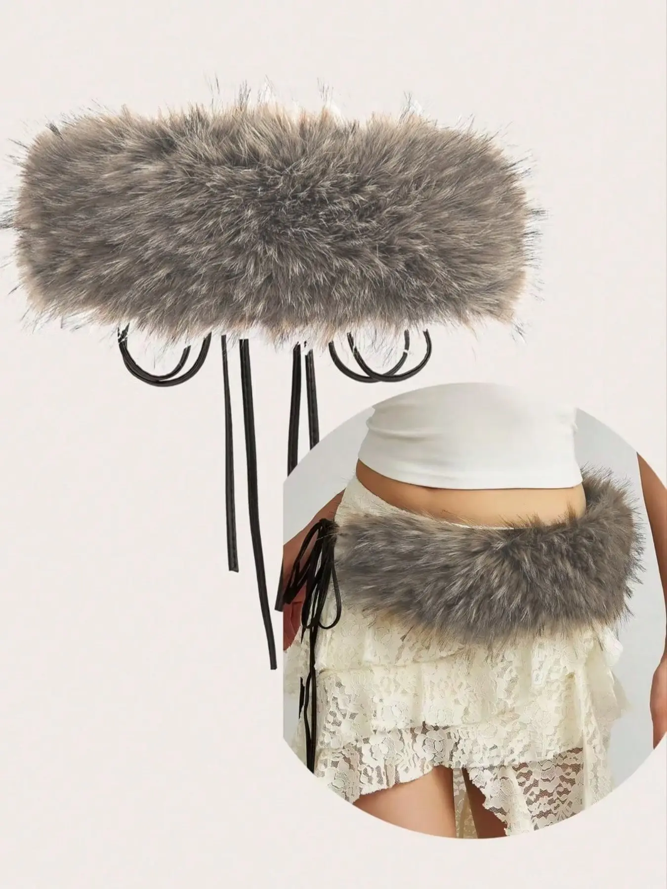 Western Style Faux Fur Belt for Women, Tie Design, Y2K Festival Accessory, Versatile for Parties & Beachwear