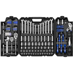240- Mechanics Tool Set, General  SAE/Metric Sockets and Wrenches Automotive Repair Tool Kit with Plastic Storage Toolbox