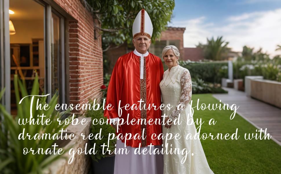 Pope Costume Adult Men Halloween Bishop Biblical Apostle Catholic Priest Red Papal Poncho outfit