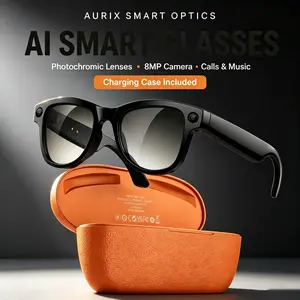 New upgraded M02AI smart glasses with 1080P high-definition camera for taking photos, recording videos, chatting, GPT 3600mAh charging case, AI image recognition, real-time translation, dual microphones for noise reduction, high fidelity sound effects, ul