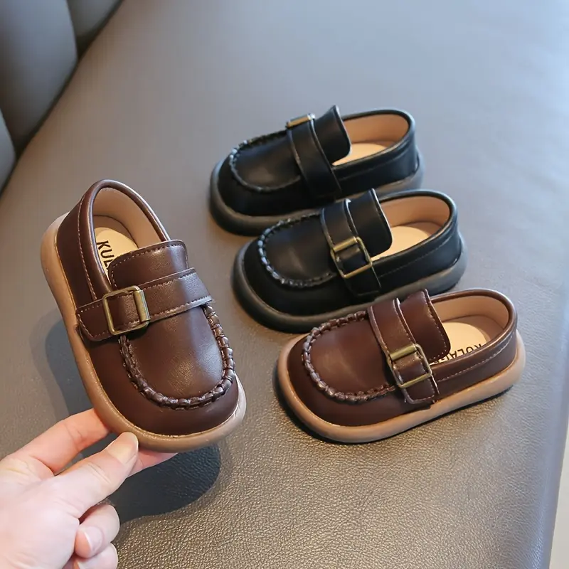New Arrival British-Style Kids' Loafer Shoes - Round-Toe Synthetic PU Leather Low-Top Soft-Soled Flats, Rubber-Infused Comfortable and Stylish Toddler Footwear for School, Daily Casual, All-Season Use