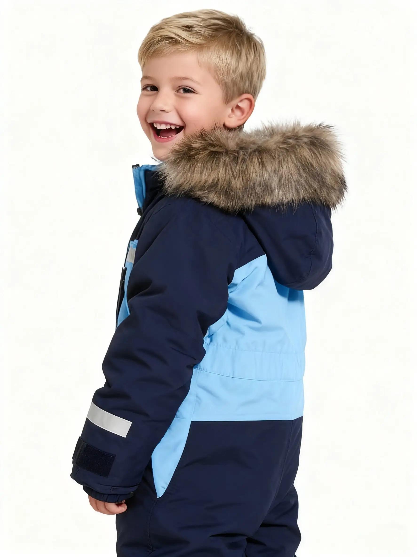 (New)[Windproof Snowsuit] Kids' Winter Ski Jumpsuit, Windproof Loose-Fit Snowsuit with Zipper Design 3-14 Years Old Boys and Girls Outdoor Warmth waterproof warm