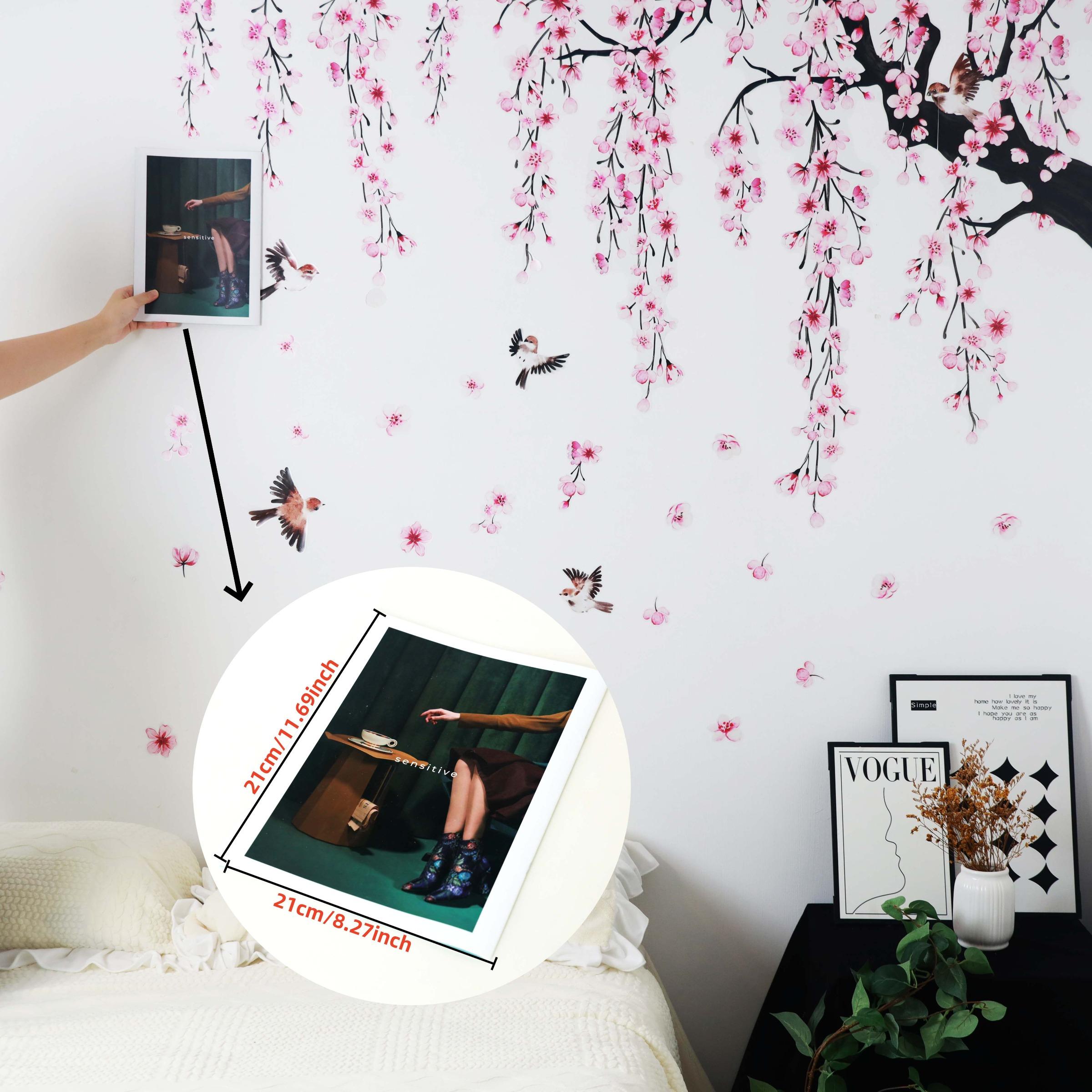 Peach Blossom Tree & Bird Pattern Wall Sticker, 4 Sheets/set Self Adhesive Wall Decal, Decorative Mood Calming Stickers for Home Living Room Bedroom, Wall Art Stickers, Vinyl Wall Stickers, Floral Pattern Sticker