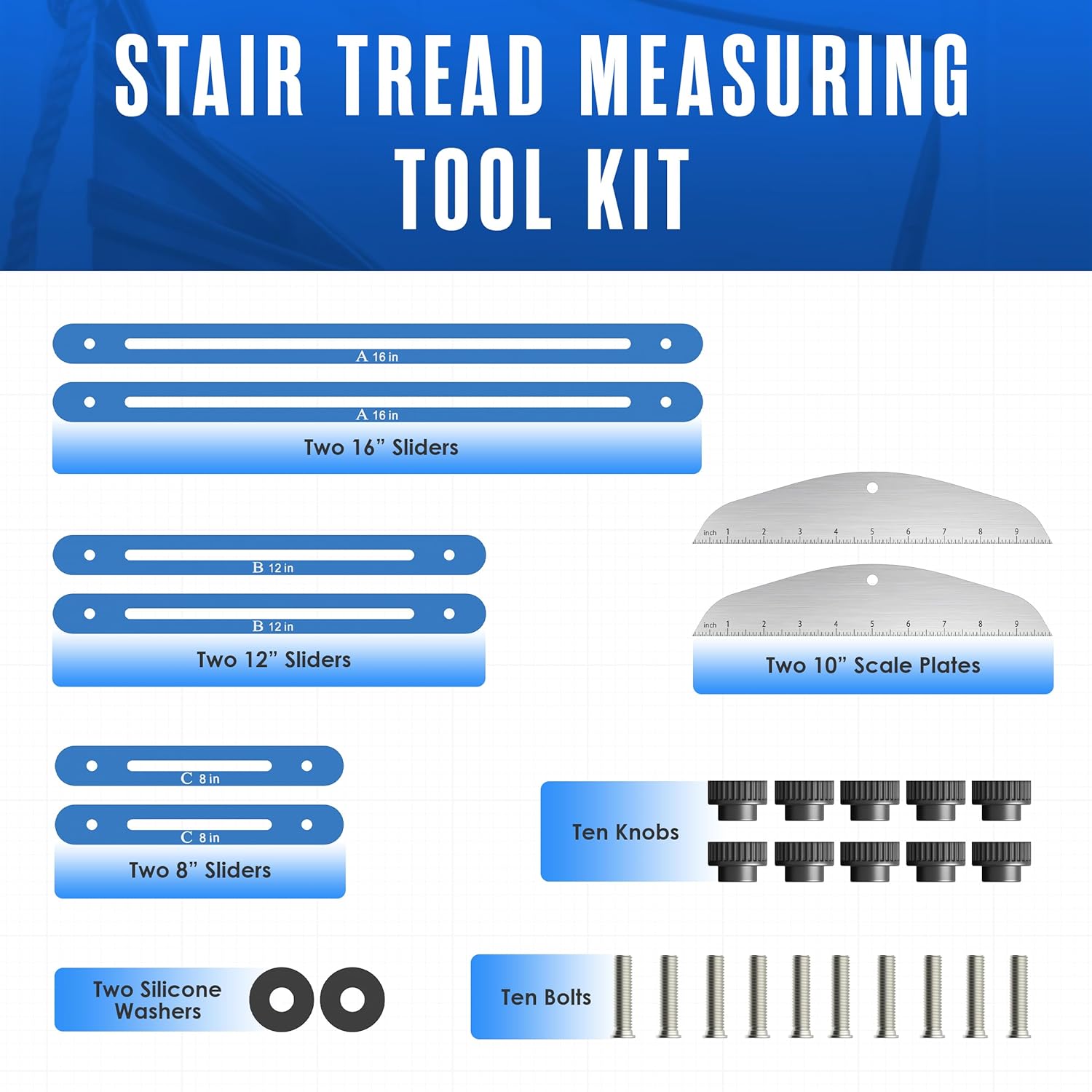 Stair Tread Template Tool, Stair Tread Jig, Measurement Tool, Gauge, for Step Measuring, Staircase, Shelf, Layout, Woodworking, Shelving, , Drywall, Adjustable Angle & Length, 9"-68"